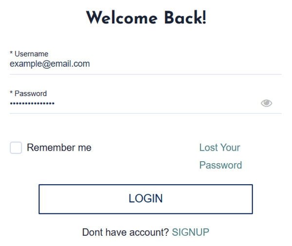 Enter username and password to log in